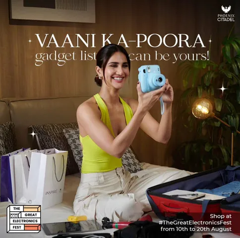 Vaani Kapoor with an instant camera, from Phoenix Malls’ Great Electronic Fest film